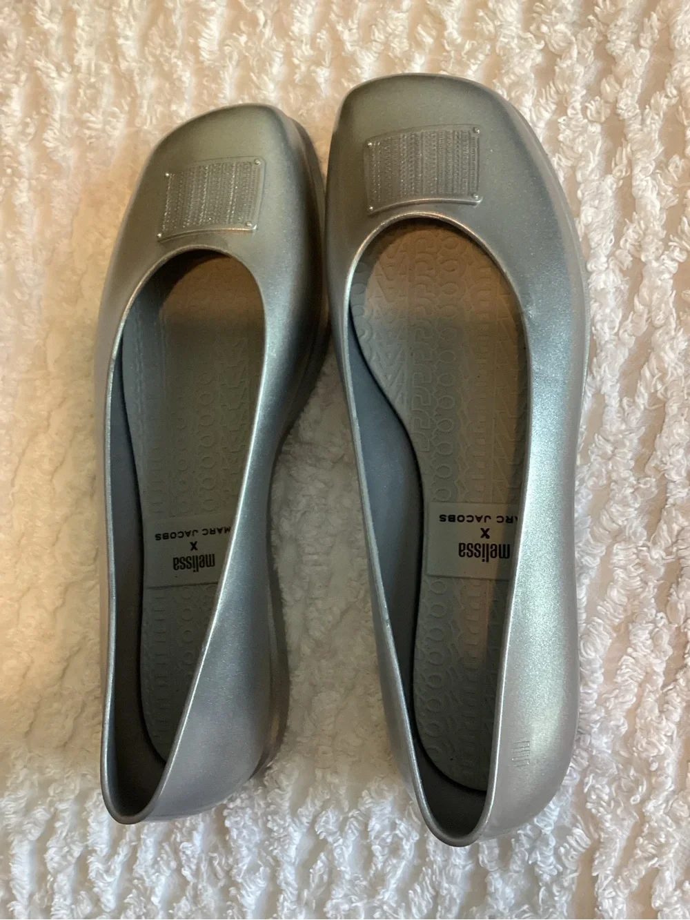 Melissa x Marc Jacobs Ruby Ballet Flats – Silver Jelly Shoes – Women’s Size 10